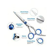 2pcs/Set High Quality Stainless Steel Professional Haircut Kit, Includes Thinning Scissors And Trimming Scissors, Suitable For Barbershops And Home Use - White and Blue - View 4