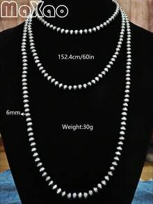 60 Inch!! Women's Retro European & American Bohemian Style Beaded Necklace, Casually Twisted, Full Turquoise Beads Won't Fade, Suitable For Daily Wear