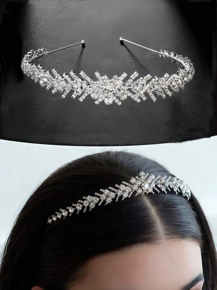 1 peça/2 peças Tiara de Coroa de Cristal da Moda, Acessório de Cabeça Nupcial Glamoroso e Brilhante, Adequado para Acessório de Vestimenta de Casamento/Evento/Festa/Aniversário/Banquete para Mulheres/Meninas, Acessórios do Dia dos Namorados - Multicolorido - Visão 5