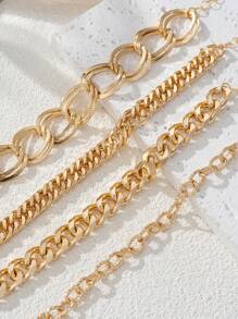4Pcs Simple Punk Chunky Chain Bracelet Set Metal Link Chain Combo, Ensemble With Rope,And Twisted Designs Multi Layered Bracelet Women's Holiday Dating Gift Daily Matching