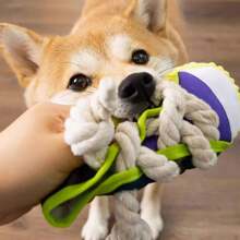 1 Packung Hundespielzeug in Sneaker-Form mit Seilknoten & quietschender Kugel - Strapazierfähiger Oxford-Stoff für aggressive Kauer, interaktive Quietscher-Geräusche für Welpen/erwachsene Hunde, drinnen und Outdoor zum Spielen