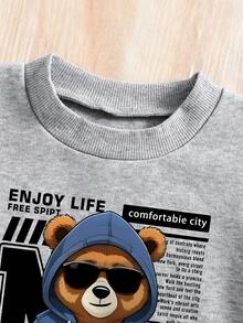 青少年男孩卡通图案印花圆领运动衫和运动裤休闲套装