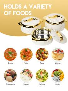 3 pièces, réchaud alimentaire Golden Touch, ensemble de plats à gratin isothermes avec couvercles, récipient en acier inoxydable isolé pour aliments chauds et froids, bol de service pour buffet, ensemble de réchauds à fondue, ensemble de réchauds à fondue, ensemble de casseroles de service, pour le bureau