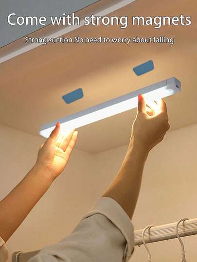 1pc LED Motion Sensor Night Light, White/Warm White, 5V USB Rechargeable LED Under Cabinet Light, Magnetic Wireless Cabinet Lighting Suitable For Wardrobe, Cupboard, Stairs, Storage Room