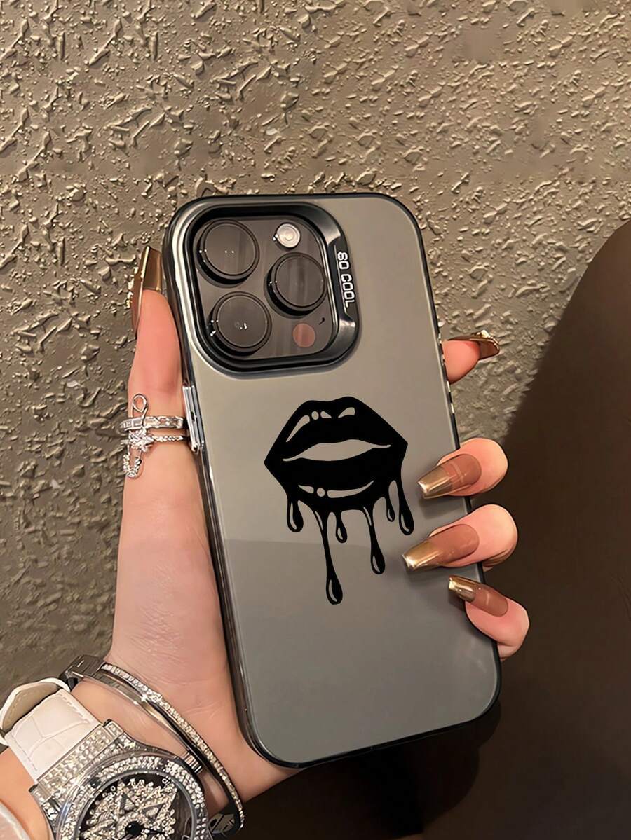 1 件全新简约个性化黑色融化嘴唇图案防摔手机壳 TPU 保护套适用于 17Pro Max/17 Air/16Pro Max/15plus/14/13/12/11/8P/XSMAX 和 Galaxy S24 Ultra/S23FE/S22/S21/S20/A52S/A15/A03