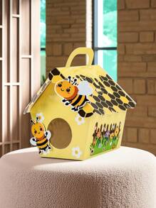 5pcs Creative Cartoon Bee Style Tote Box, Cartoon Bee Honeycomb Design, Party Packaging Box, Durable Storage Paper Box, Suitable For Graduation Season, Bee Party Decoration For Party Gifts, Birthdays, Weddings, Etc