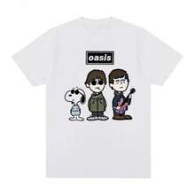 Cool Summer 2025 Oasis Snoopys Short-Sleeved T-Shirt Retro European And American Punk Rock Youth Cartoon Comics Men And Women Fashion Y2K Top - 白色 - 查看 1