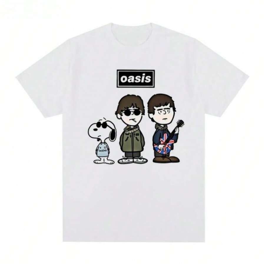 Cool Summer 2025 Oasis Snoopys Short-Sleeved T-Shirt Retro European And American Punk Rock Youth Cartoon Comics Men And Women Fashion Y2K Top - 白色 - 查看 1