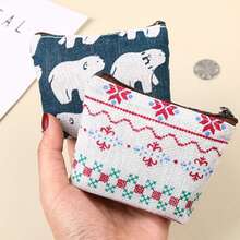 布艺钱包、化妆包、迷你便携式零钱包、卡包、耳机收纳袋、女士帆布束口袋 - 彩色 - 查看 1