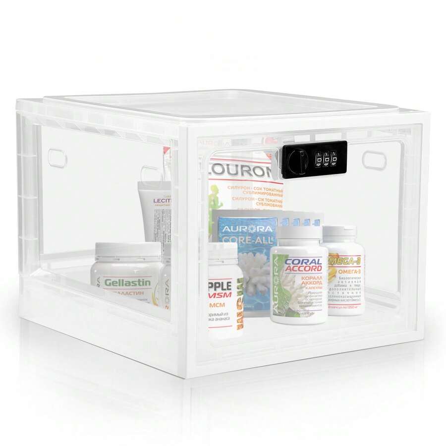 Lockable Medicine Box | Premium Fridge Storage Container | Secure Lock Box For Meds, Phone & Food | Kitchen/Home | Refrigerator Friendly Box - Transparent - View 1