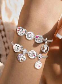 1Pc Fashionable Mother's Love Charm Bead Fit For Women Bracelets Bangles DIY Jewelry Making And Daily Outfit Matching Jewelry Decoration For Girls