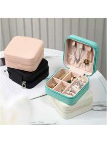 1pc Jewelry Travel Box With Mirror, Small Travel Jewelry Storage Box, Portable Jewelry Box, Travel Mini Storage Display Box, Suitable For Rings, Earrings And Necklaces For Women Storage Organizer Travel Essentials Back To School Dormitory Storage