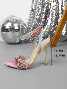 High Heel Fashionable Pointed Toe Metal Sandals, Casual For Daily Wear In Summer - Pink - View 3