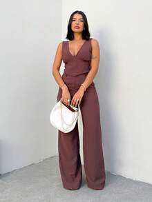 Marrant Lívia Top And Pants Set Women's Fashion Style - Moca - Ver 5