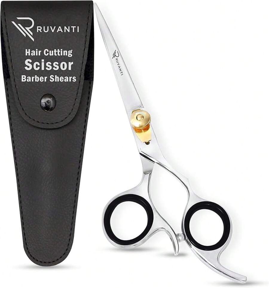 Hair Cutting Scissors - Professional Barber Shears For Salon & Home Use, Sharp Durable Stainless Steel Blades, Comfortable Grip Handles, Includes Case - Tijeras De Peluquería Profesional - Vàng - Xem 1