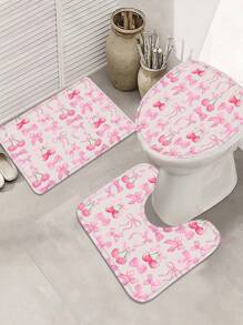 [1/4 pièces Ensemble salle de bain rêve] 1/4 pièces Ensemble de rideaux de douche rose cerisier délicat, tapis de toilette en U, housse de siège de toilette, ensemble de salle de bain décoratif, avec 12 crochets Rentrée scolaire