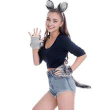 Bộ trang phục sói, băng đô tai sói xám, găng tay và đuôi cho bộ phụ kiện hóa trang Halloween - Xám - Xem 5
