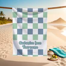 Personalisiertes kariertes Strandtuch - Individueller Name, orange & pink, leichte Microfaser, geeignet für Strand, Pool oder als Geburtstagsgeschenk, personalisiertes Strandtuch Strandutensilien