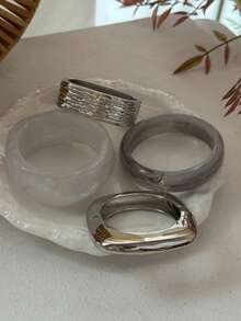 European&American Cross-Border Jewelry, Fashion Arc Smooth Twisted Bracelet, Minimalist Geometric Metal Feeling Bracelet Set - Silver - View 7