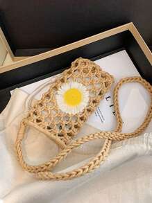 Korean Fashion Crossbody Bag, Mini Flower Decoration Straw Bag Wallet Shoulder Bag Mobile Phone Case Crossbody Bag Mobile Phone Bag, Clutch Mobile Phone Case Bag, Lightweight Modern Business Credit Card Id Card Cash Mobile Phone Wallet, Business Casual Teacher's Day Teacher Gift, Suitable For Work, Commuting, Travel, Holiday Vacation, Anniversary Birthday Valentine's Day Gift, Women's Gift
