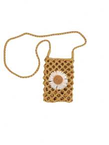 Korean Fashion Crossbody Bag, Mini Flower Decoration Straw Bag Wallet Shoulder Bag Mobile Phone Case Crossbody Bag Mobile Phone Bag, Clutch Mobile Phone Case Bag, Lightweight Modern Business Credit Card Id Card Cash Mobile Phone Wallet, Business Casual Teacher's Day Teacher Gift, Suitable For Work, Commuting, Travel, Holiday Vacation, Anniversary Birthday Valentine's Day Gift, Women's Gift