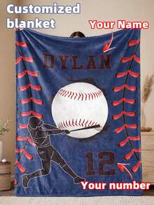 Personalized Baseball Name Custom Blanket - Soft, Warm And Customizable With Your Name - Baseball Pattern Striped Customized Name Blanket, Personalized Sports Blanket, Flannel Fleece Blanket - Multicolor - View 2