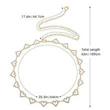 Cinto de Cintura Feminino de Metal com Cristais de Strass em Forma de Coração, Correntes Prateadas e Douradas, Acessório para Vestidos