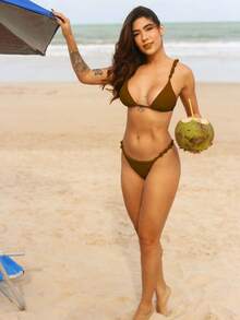 Triangle Bikini With Removable Pads And Lined Beads - Style And Comfort In The Right Measure - Valentine's Day - Cà phê nâu - Xem 4