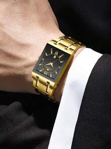 VA VA VOOM 1 Stück Herrenuhr, modisches quadratisches Zifferblatt, Edelstahlarmband 41mm, Luxus Business Stil Herrengeschenk, Uhr mit Original Quarzwerk, Gold & Roségold & Schwarz, Outdoor Sport Arbeits Uhr