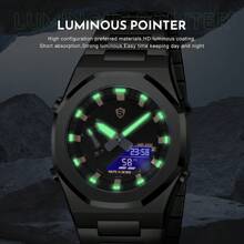 1pc Men's Executive Watch With Dual Display, Alarm And Date Function, Stainless Steel Strap