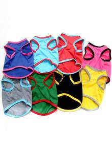 8 piezas Trajes de verano lindos para mascotas, chaleco tejido de poliéster transpirable, camiseta delgada con estampado de letras, adecuado para perros y gatos medianos y pequeños - Multicolor - Ver 6