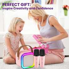 2024 年新款儿童成人卡拉 OK 机，便携式无线迷你卡拉 OK 麦克风唱歌扬声器，带 2 个无线麦克风和灯，智能手机玩具，生日，家庭，家庭聚会，儿童相机，儿童智能手机儿童，女孩卡拉 OK