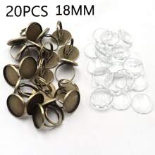 20pcs Minimalist Bronze Tone Metal Ring Base Settings Fit 1.2/1.4/1.6/1.8/2.0cm Adjustable Ring Sizer, Blank Ring Base With Round Clear Rhinestone