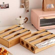 Bamboo Storage Box 2 In 1/3 In 1 Bamboo Storage Box, 1pc Storage Bag Organizer | Multipurpose Fresh-Keeping Bag Box With Cutter, For Fresh-Keeping Film, Aluminum Foil Film And Plastic Bag, Kitchen Organizers Kitchen Accessories 3 In1 Aluminum Foil Plastic Wrap Dispenser With Cutter And Label