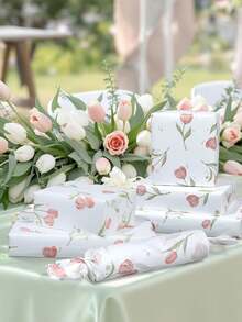 20pcs Tulip Flower Pattern Thin Paper, 50*35cm (19.7"*13.78"), Suitable For DIY Crafts, Eucalyptus Pattern Thin Paper, Retro Palace Swimming Spring Scenery Gift Wrapping Paper, Spring Party Wrapping Paper - Multicolor - View 4