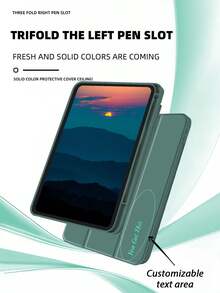 1pc Customizable Tri-Fold Tablet Case With Pen Slot, Midnight Green, Suitable For IPad Mini4/Mini5/Mini6/Mini7/Air/Air2/9.7/10.2/10.5/Air4/Air5/10.9/Pro 11-Inch/10th Gen/Air 11-In.(M2)-2024/Pro11-In.(M4)-2024/Air 11-Inch (M3) 2025/IPad (A16) 11 Inch 11th Generation 2025, Tri-Fold Adjustable Stand, Built-In Pen Slot, TPU Soft Edge Protection, Magnetic Auto Sleep/Wake, Simple/Casual/Personalized/Premium/Creative Design (Pen Not Included)