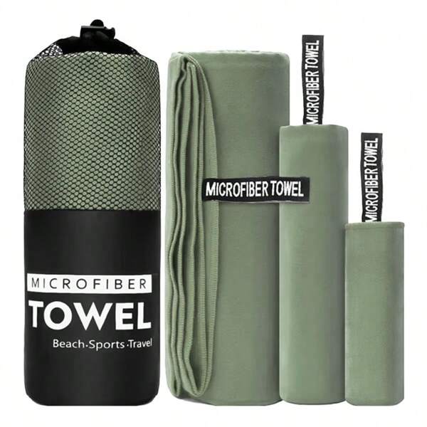 Quick Dry Camping Towel, Microfiber Travel Towel ,Fast Drying Towel Set For Camping, Beach, Gym, Sports, Yoga & Swimming Pool, Army Green