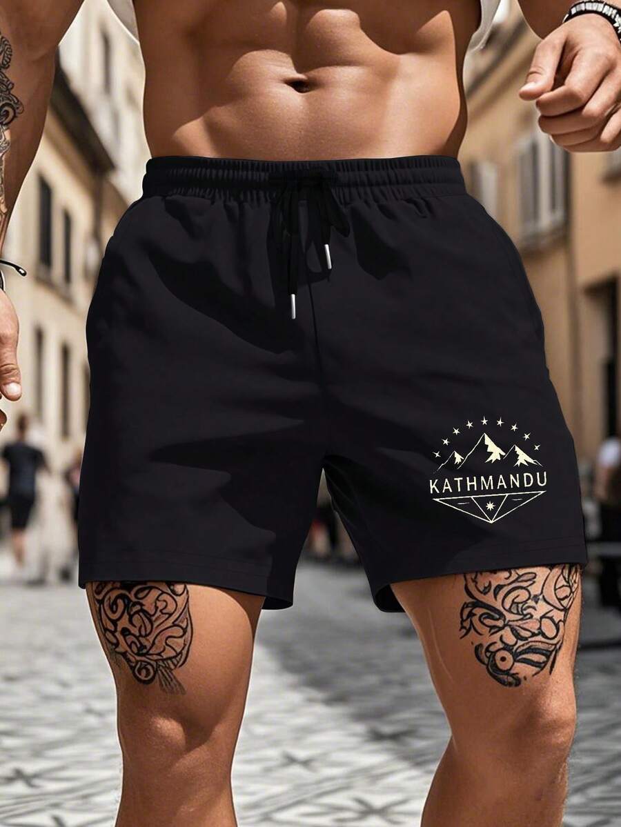 Mountains Kathmandu Mountain Range Design Men's Casual Shorts Comfort Fit - Black - View 1