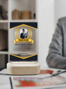 [2D Flat] Acrylic Award Plaques Personalized With Your Text Name And Photo - Plaque With Wooden Stand Customized For Employee Appreciation Recognition Retirement - Custom Awards For Employees Co-Worker Friends, School Supplies,Back To School