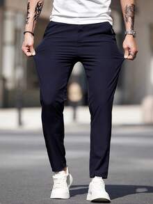 GRDR 1pc Men's Casual Solid Color Pocket Detail Tapered Pants, Suitable For Lightweight Daily Wear In Spring/Summer - Royal Blue - View 3
