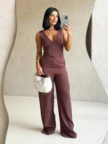 Marrant Lívia Top And Pants Set Women's Fashion Style - Moca - Ver 1