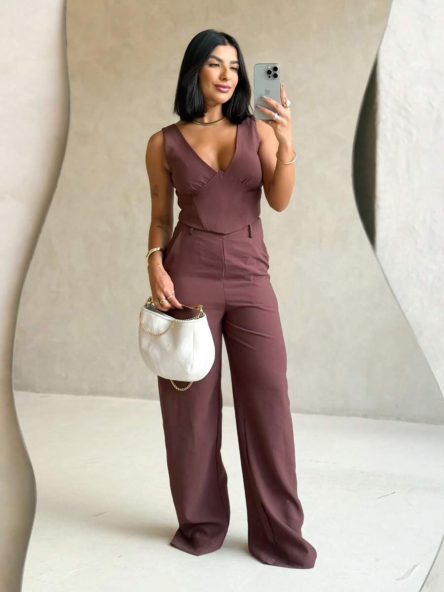 Marrant Lívia Top And Pants Set Women's Fashion Style - Moca - Ver 1