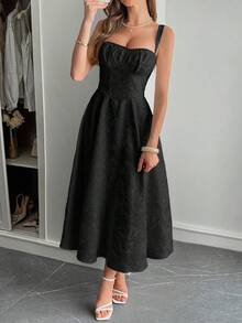 Unadoll Ladies' Elegant And Sexy Backless Pleated Tie, Waist Cinching Vacation Date, Graduation Season Cocktail Party, Dinner Party, Jacquard Suspender Dress