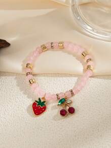 Pulseira feminina de contas de cristal e frutas delicadas, estilo boêmio, 1 peça, colorida e versátil