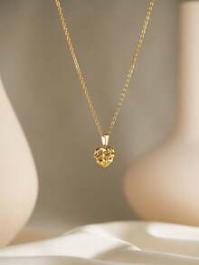 1 件时尚奢华不锈钢 18K 镀金闪耀太阳、鲜花、3D 心形、梦幻蝴蝶结吊坠项链，适合女士，防过敏，适合日常佩戴，馈赠佳品 - 金色 - 查看 7