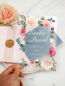 Tarjeta de invitación de boda transparente de acrílico de moda con tarjeta de respuesta con código QR, invitación de cumpleaños, invitación de 15 años, invitación de boda, conjunto de invitación de boda, invitación de boda de espejo de oro rosa con tarjeta de respuesta, invitación de 15 años, elegante personalizada - Multicolor - Ver 3