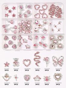 1box Cute Nail Drill Pink Heart Magic Wand Nail Jewelry Sets - Nail Art Jewelry Sets And Nail Technique Supplies That Nail Artists Must Have For Women And Girls Diy Glamorous Nail Art Decorations, Explore The Charm Of Nails