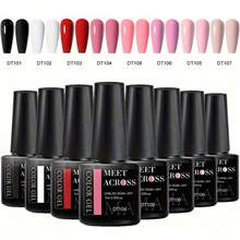 MEET ACROSS 8PCS/Set Gel Nail Polish Set Summer Nail Supplies Nude Pink Blue Red Blue Gel Polish Set Semi Permanent Nail Polish Nail Glue Soak Off UV LED Nail Art Gel Varnish Most Polular Colors Gel Nail Kit Manicure Kit Nail Art DIY Home Salon Gift For Women - Multicolor - View 27