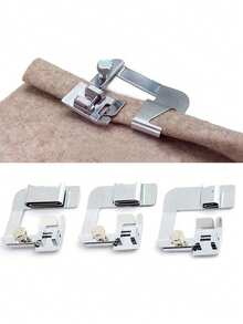 3 种尺寸卷边压脚缝纫机压脚卷边压脚套装（1/2 英寸、3/4 英寸、1 英寸）适用于 Singer、Brother、Janome 和其他低柄适配器（卷边压脚） - 銀色 - 查看 4