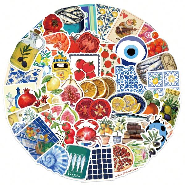 50 pezzi Adesivi per pomodori mediterranei, adesivi di estetica per album di ritagli, diario, paraurti, skateboard, bottiglia d acqua, cartone animato, elmetto, auto